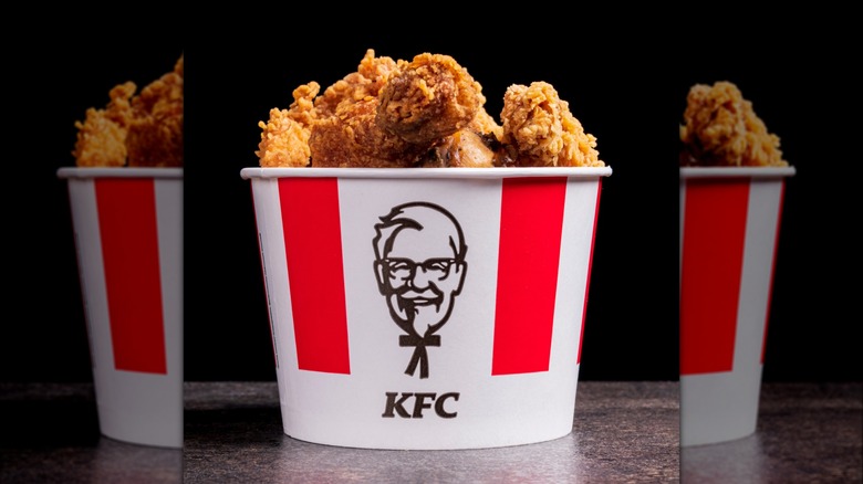 A bucket of fried chicken from KFC.