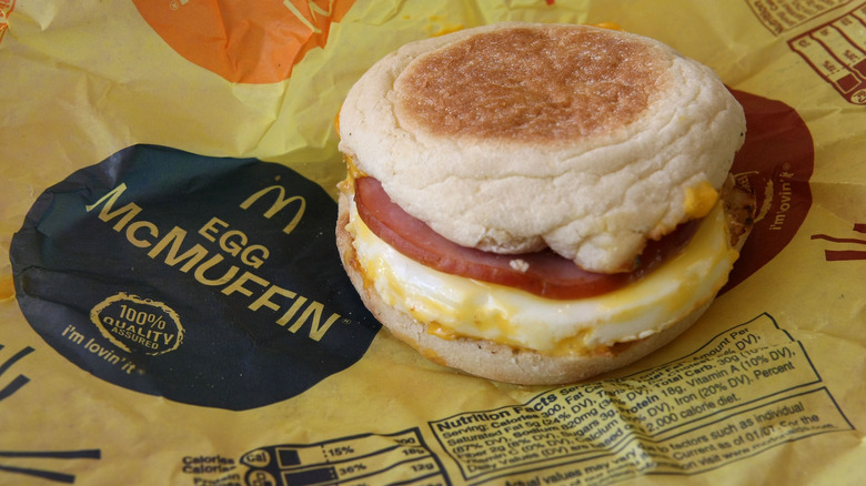 An unwrapped McDonald's egg McMuffin sandwich.