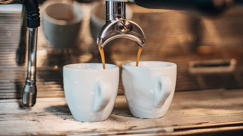 Espresso machine pouring two espressos