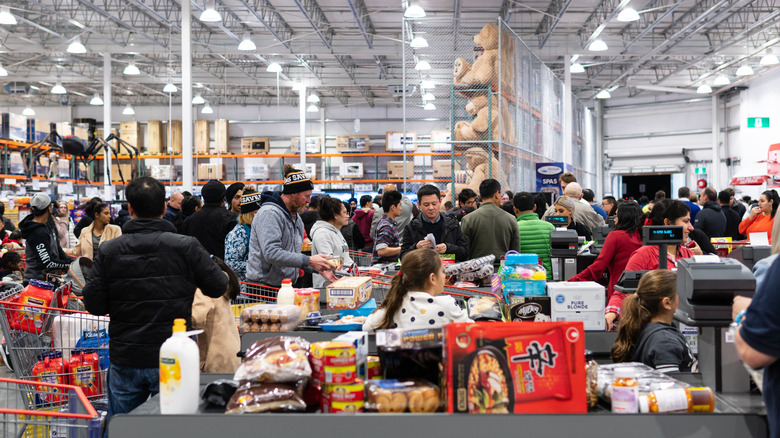 Huge crowd waiting in line at Costco store