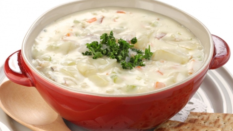 Bowl of New England clam chowder