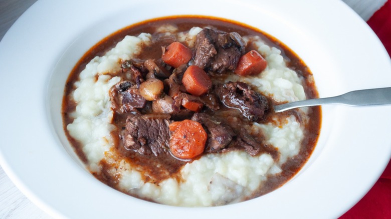 beef bourguignon over mashed potatoes