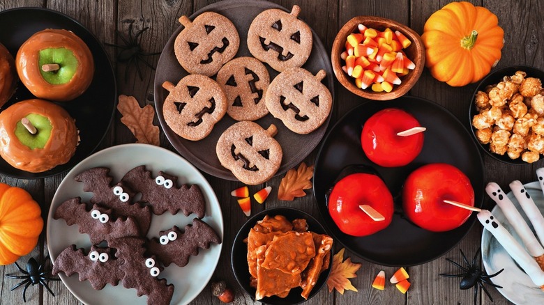 Halloween cookies, apples, and treats