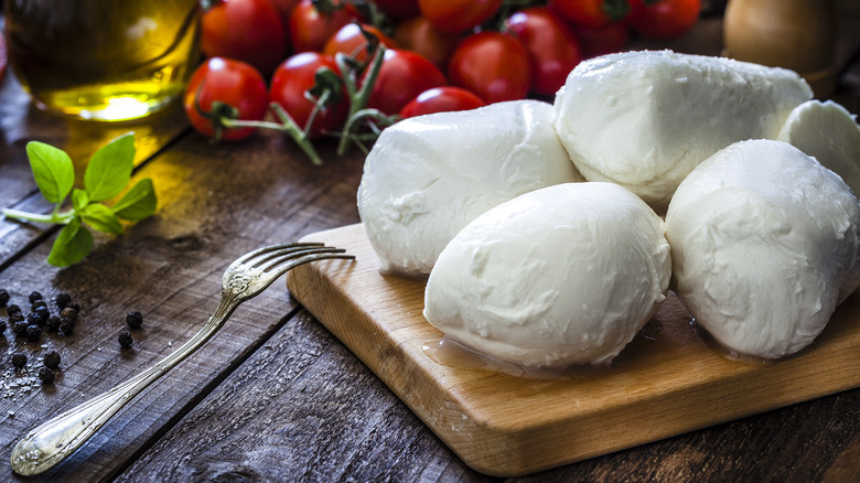 mozzarella balls on a board