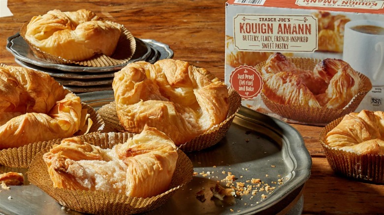 Tray of Trader Joe's kouign amann with box in background