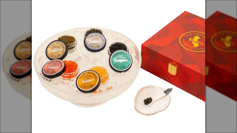 caviar assortment in bowl of ice