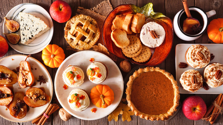 An assortment of fall desserts and other foods.