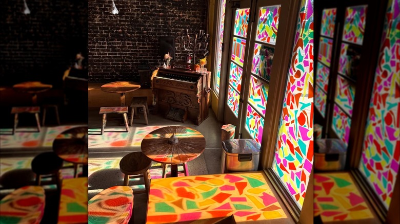 Interior of solarc's colorful windows