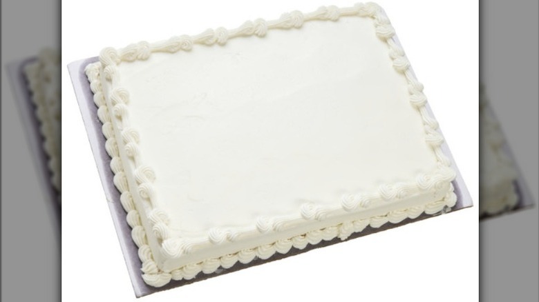 Costco's half-sheet white cake with elegant border