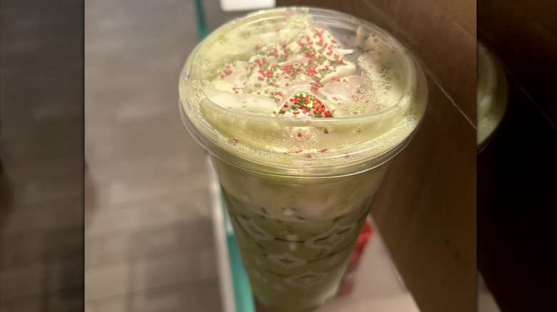 Starbucks sugar cookie matcha drink with sprinkles