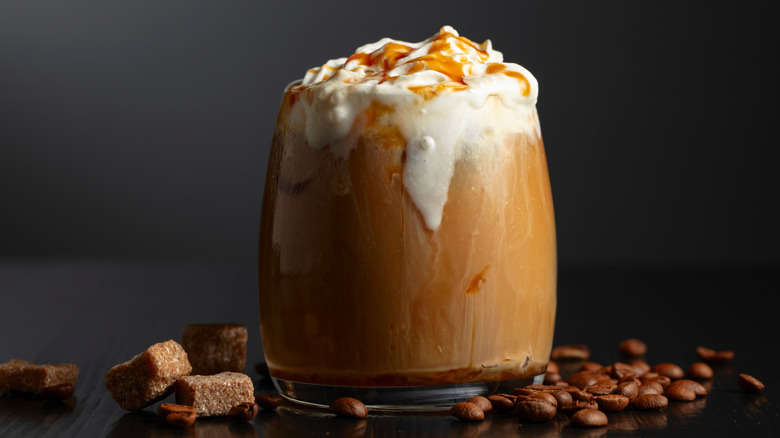 Irish coffee with bourbon whipped cream and caramel
