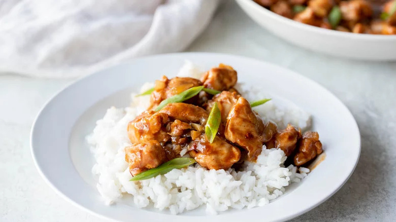 Bourbon chicken over rice