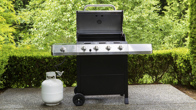 Propane grill on patio