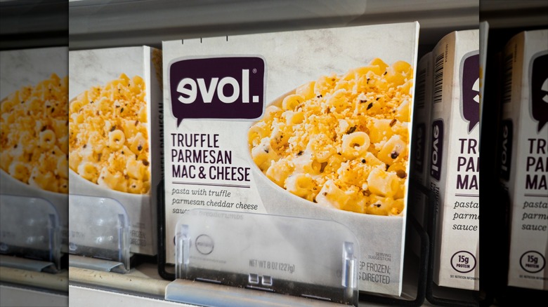 evol brand frozen mac and cheese in grocery store