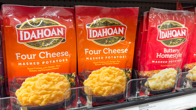 Packs of Idahoan instant mashed potatoes