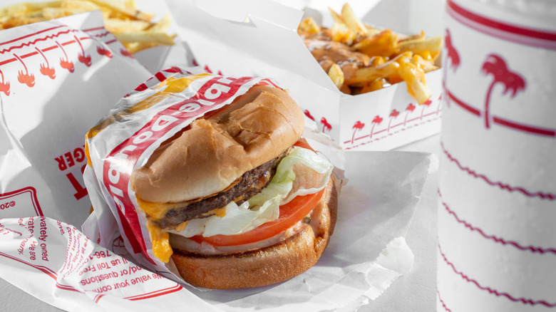 Los Angeles, California, United States - 04-14-2024: A view of an In-N-Out Burger combo meal.