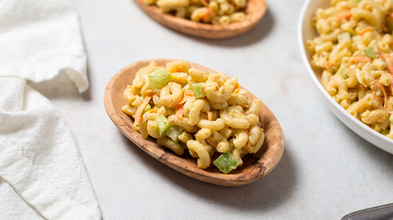 macaroni salad served on table
