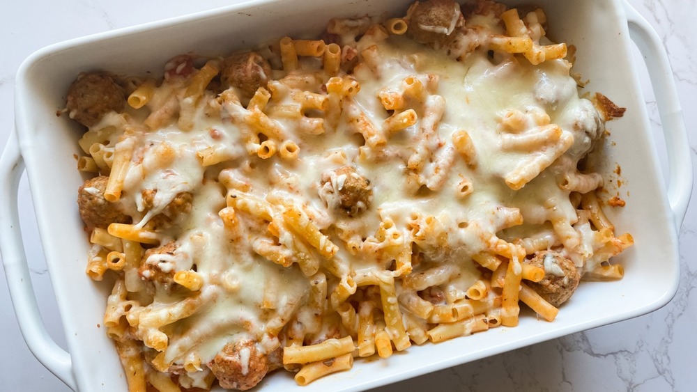 5-ingredient meatball pasta bake served