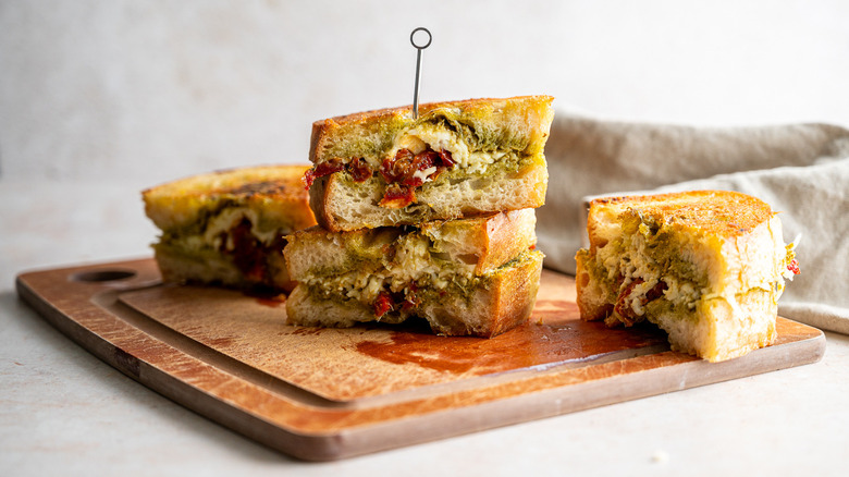 stacked pesto grilled cheese sandwich