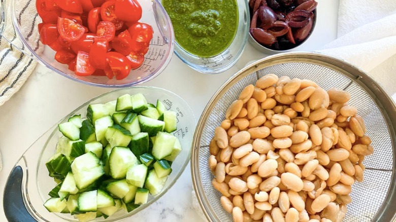 ingredients for white bean pesto salad