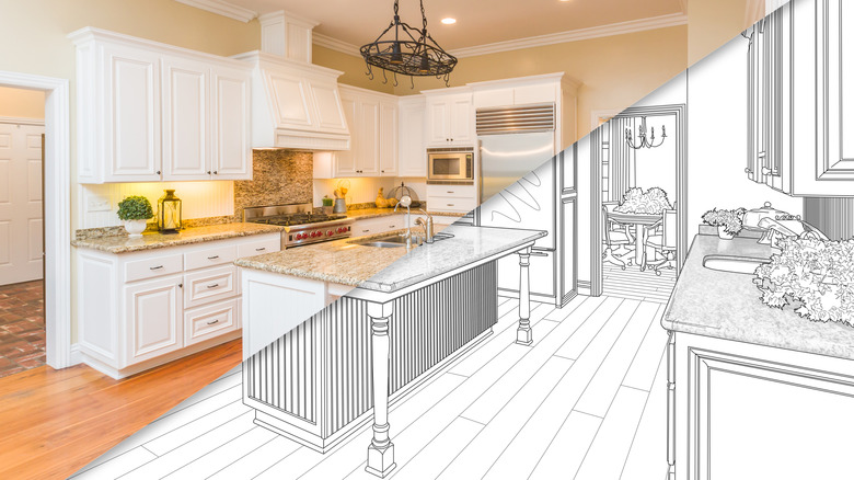 Kitchen design layout with a partial sketch