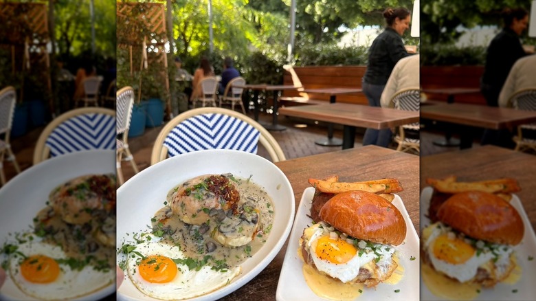 egg dishes and a patio