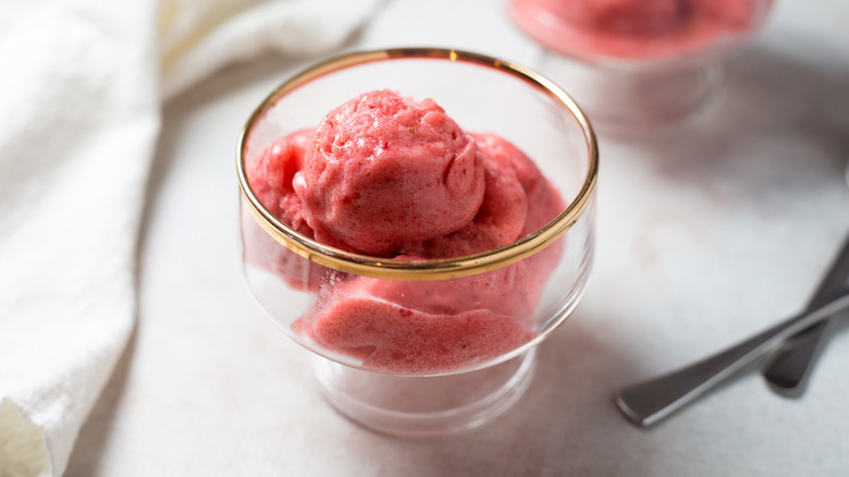 strawberry sorbet served on table