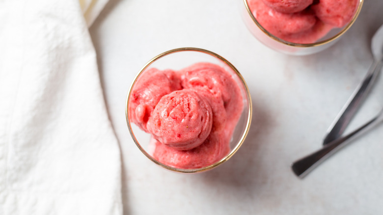 strawberry sorbet served on table