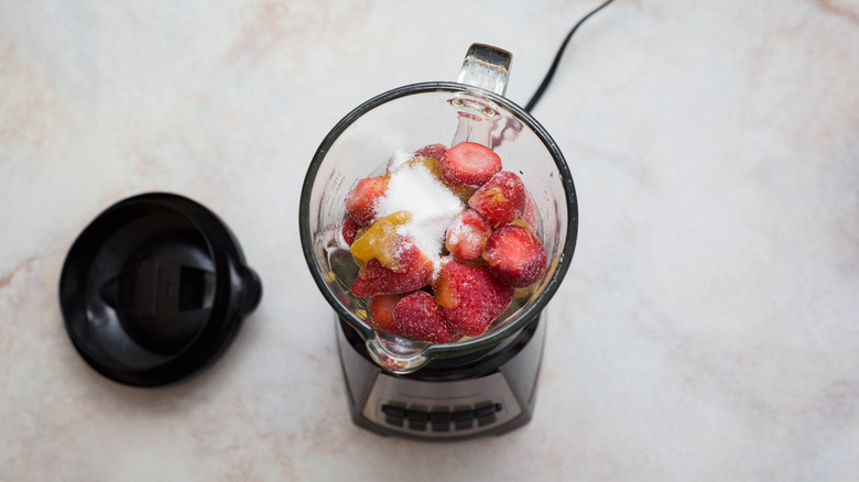 frozen fruit mixture in blender