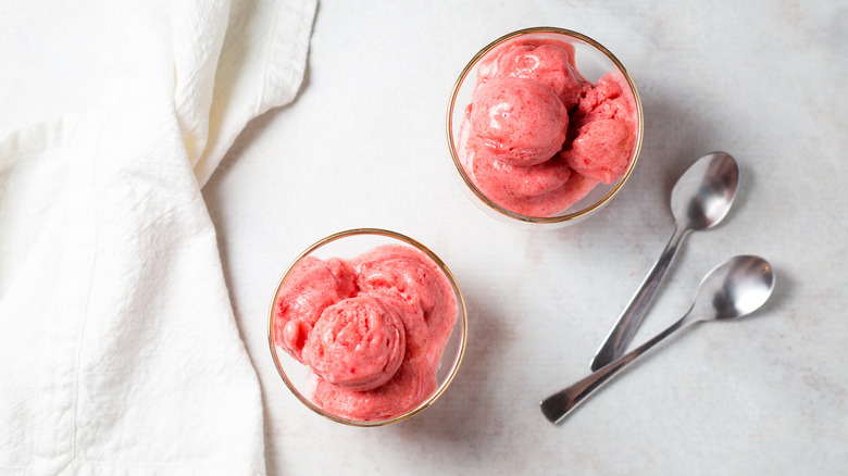 strawberry sorbet served on table