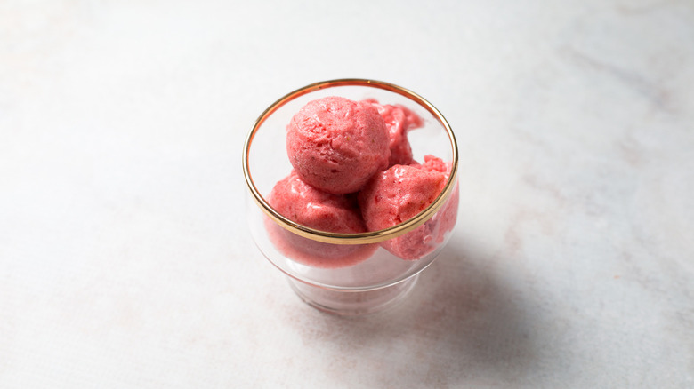 strawberry sorbet served on table