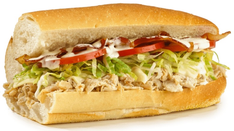 Half of a chicken bacon ranch sub from Jersey Mike's.