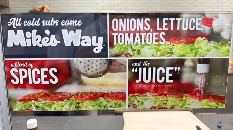 Signage inside Jersey Mike's restaurant advertising a "Mike's Way" sub.