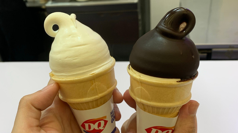 One cone without Dairy Queen cone dip and one cone with it