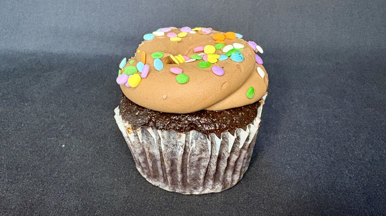 chocolate cupcake with chocolate frosting and sprinkles from Magnolia Bakery