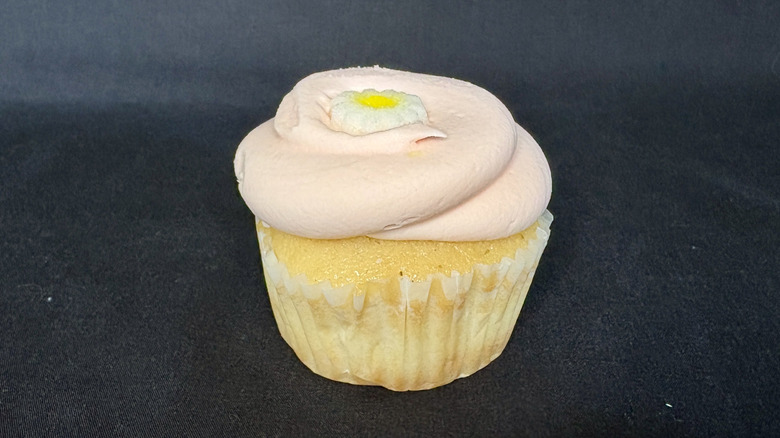 vanilla cupcake with pink frosting from Magnolia Bakery
