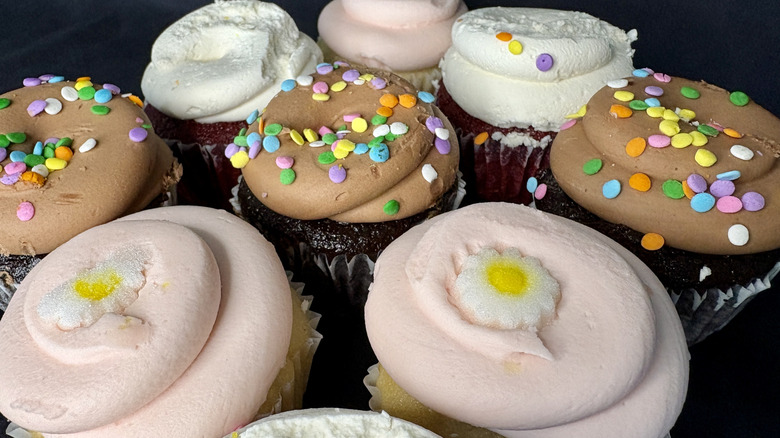 close up of various cupcakes from Magnolia Bakery