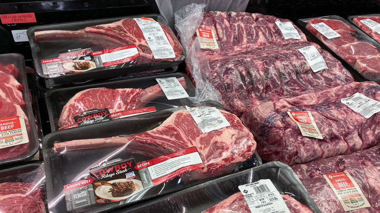 Sam's Club steaks packaged on shelves.