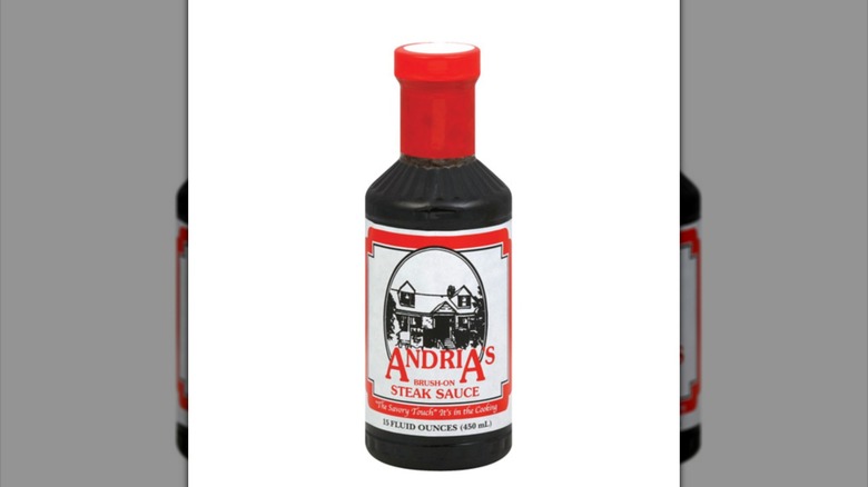 Bottle of Andria's Steak Sauce on white background