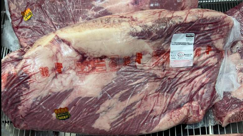 Vacuum-sealed whole brisket with USDA prime label