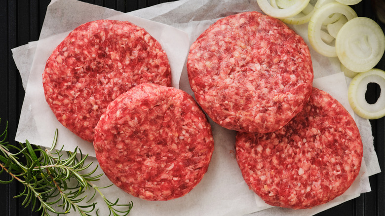 Raw burger patties
