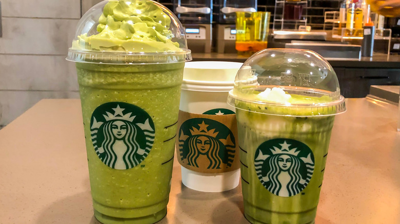 Three different matcha tea drinks at Starbucks