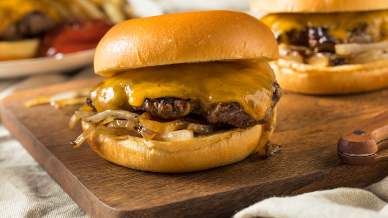 Oklahoma onion burger with fried onions and cheese