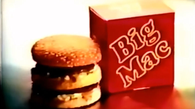 Screenshot of a 1974 commercial for the Big Mac burger with a Big Mac next to the box