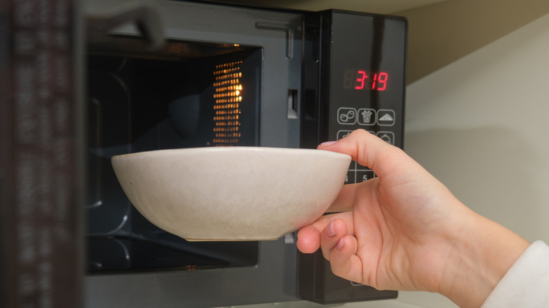 Putting a bowl into a microwave