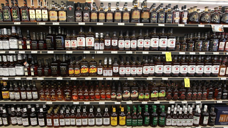 Bottles of bourbon at the liquor store