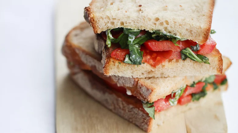 close up of toasted tomato sandwich
