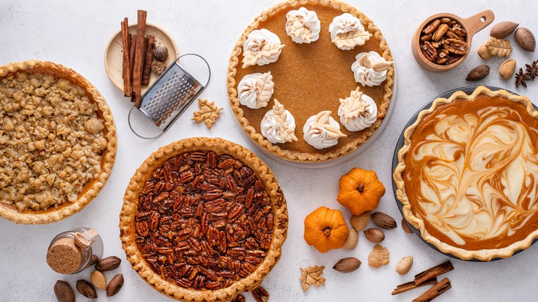Several fall pies with spices and nuts