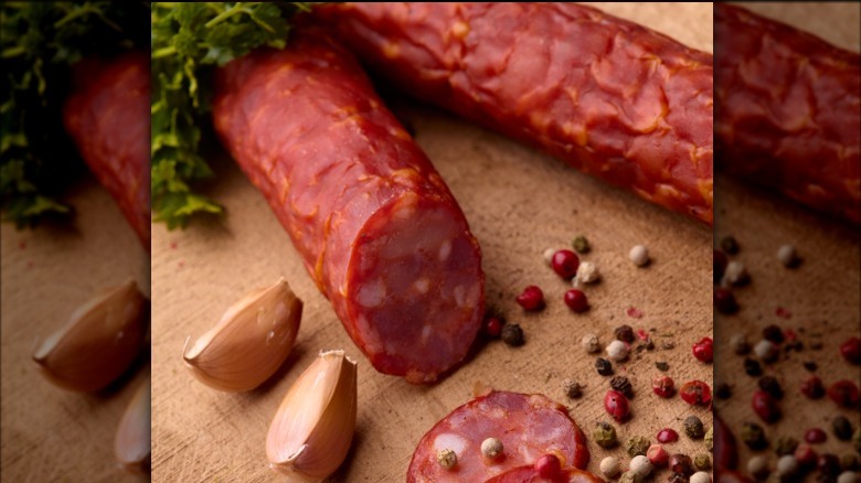 two logs of charcuterie meats