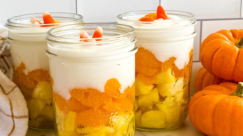 Fruit parfait with candy corn